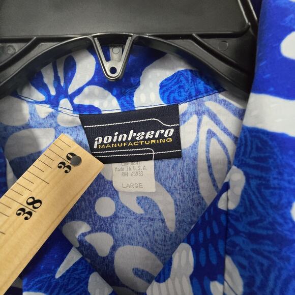 Pointzero Tropical Hawaiian Mens Shirt Large Blue With Flowers - Picture 2 of 10